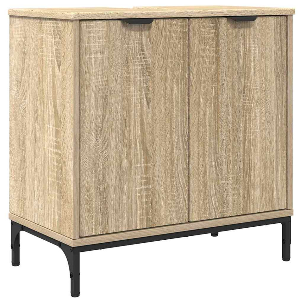 Produktbild för Badrumsskåp med handfat med dörr Sonoma-ek 60,5 x 33,5 x 61 cm