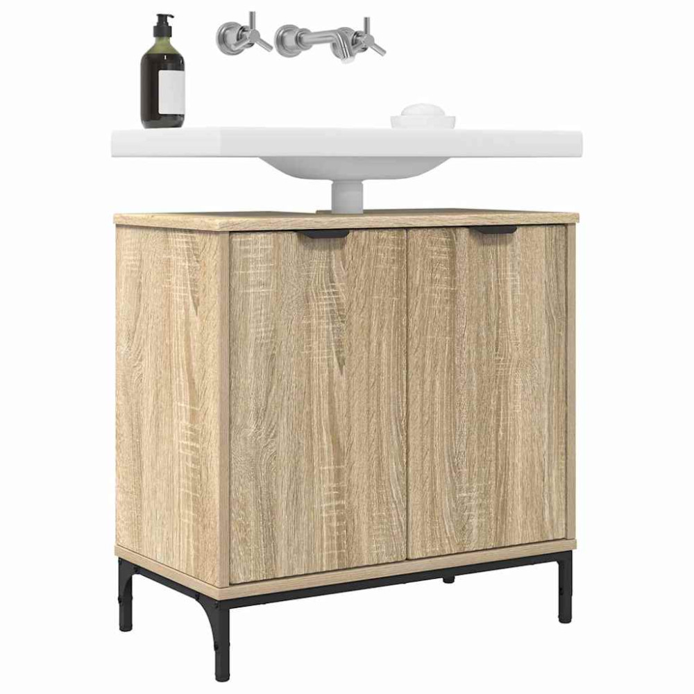 Produktbild för Badrumsskåp med handfat med dörr Sonoma-ek 60,5 x 33,5 x 61 cm