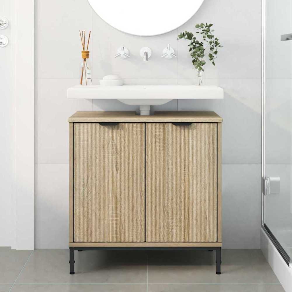 Produktbild för Badrumsskåp med handfat med dörr Sonoma-ek 60,5 x 33,5 x 61 cm