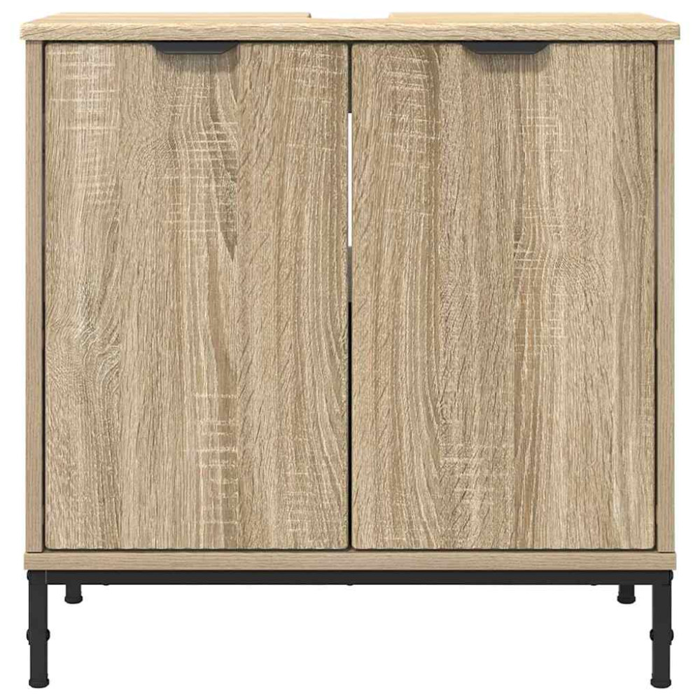 Produktbild för Badrumsskåp med handfat med dörr Sonoma-ek 60,5 x 33,5 x 61 cm