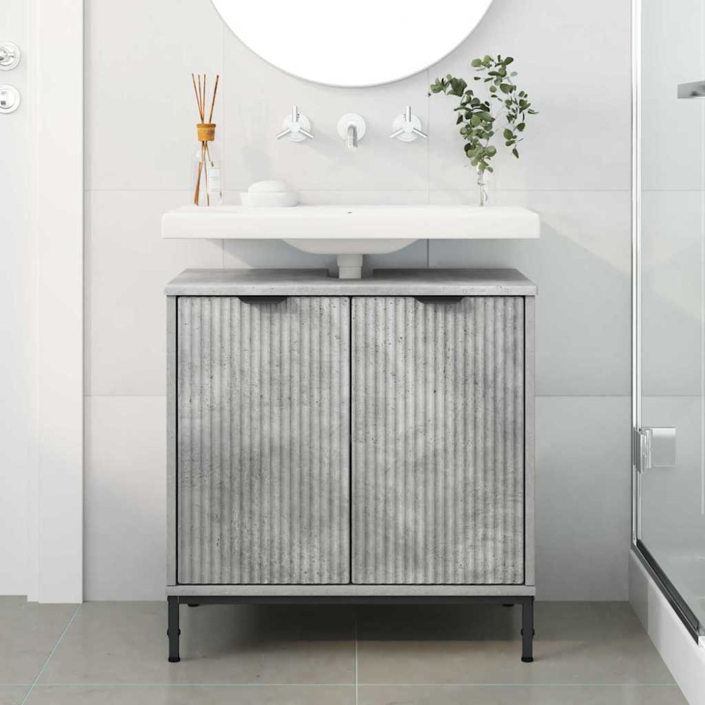 Produktbild för Badrumsskåp med handfat med dörr Betonggrå 60,5 x 33,5 x 61 cm
