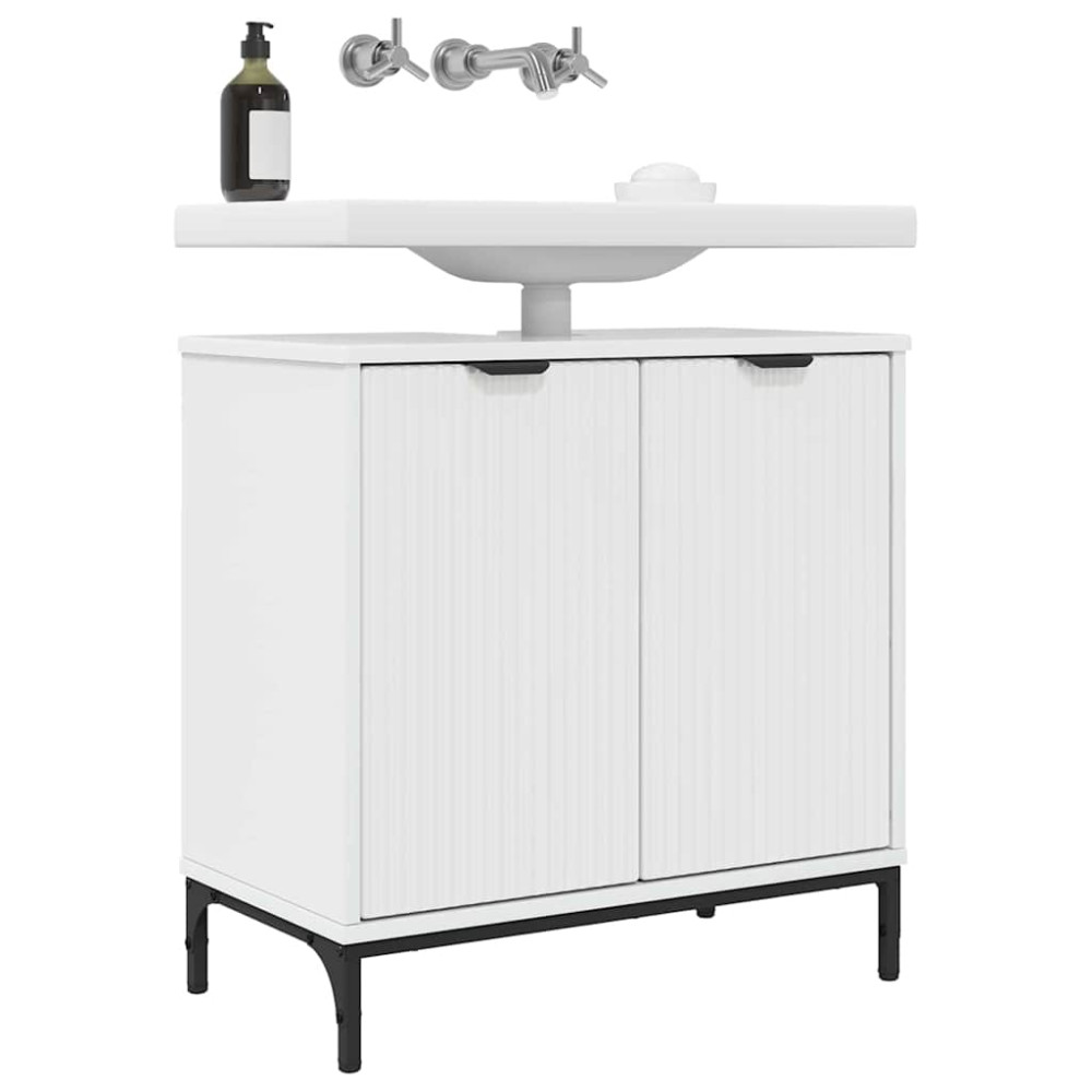 Produktbild för Badrumsskåp med handfat Vit högglans 60,5 x 33,5 x 61 cm