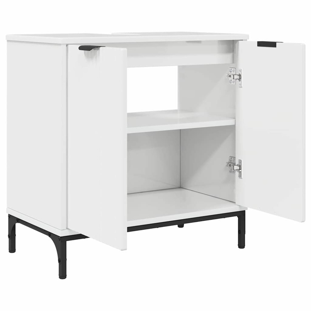 Produktbild för Badrumsskåp med handfat Vit högglans 60,5 x 33,5 x 61 cm