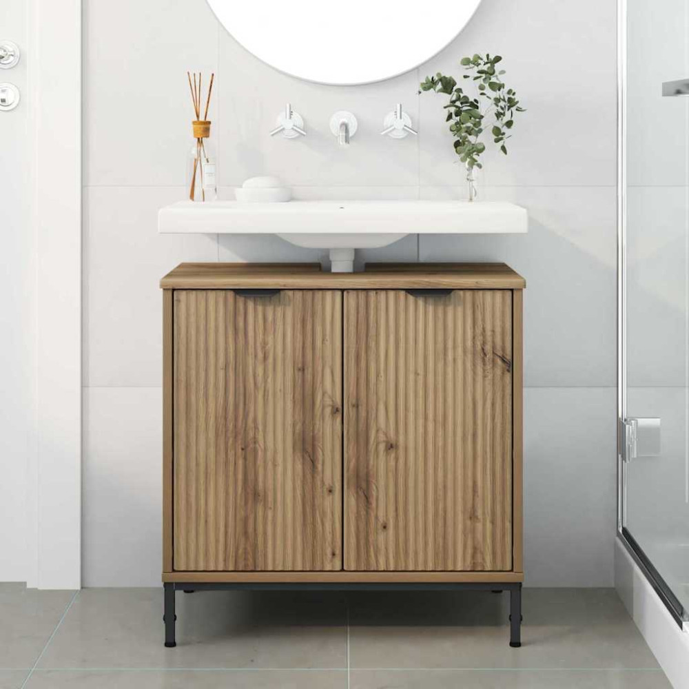 Produktbild för Badrumsskåp med handfat med dörr Artisan Ek 60,5 x 33,5 x 61 cm