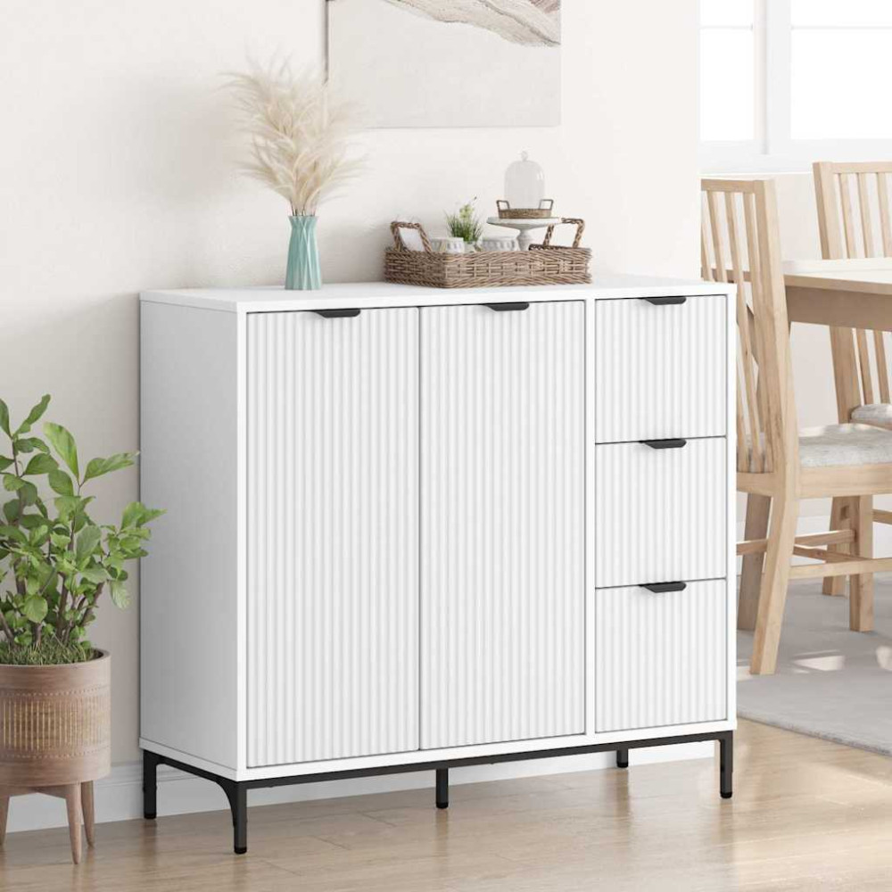 Produktbild för Sideboard med låda Vit 89,5 x 33 x 82 cm Konstruerat trä