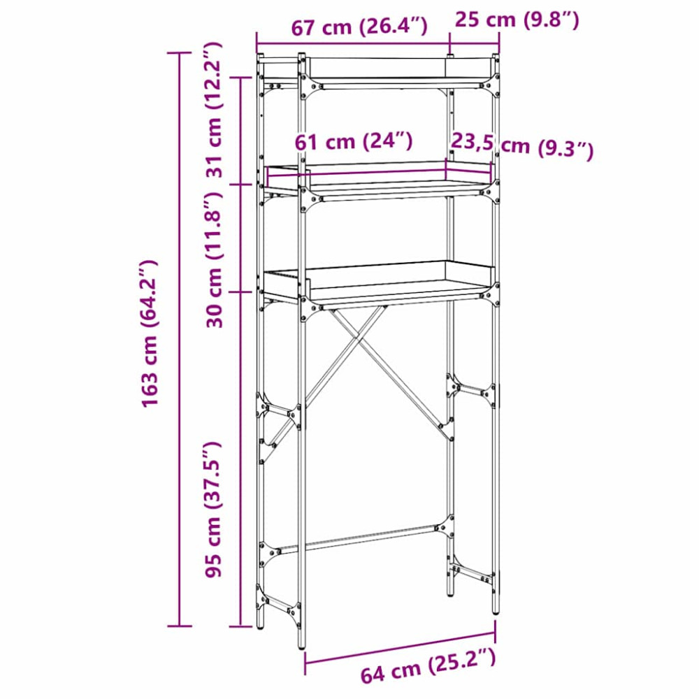 Produktbild för Tvättmaskins hylla Artisan Ek 67 x 25 x 163 cm Konstruerat trä