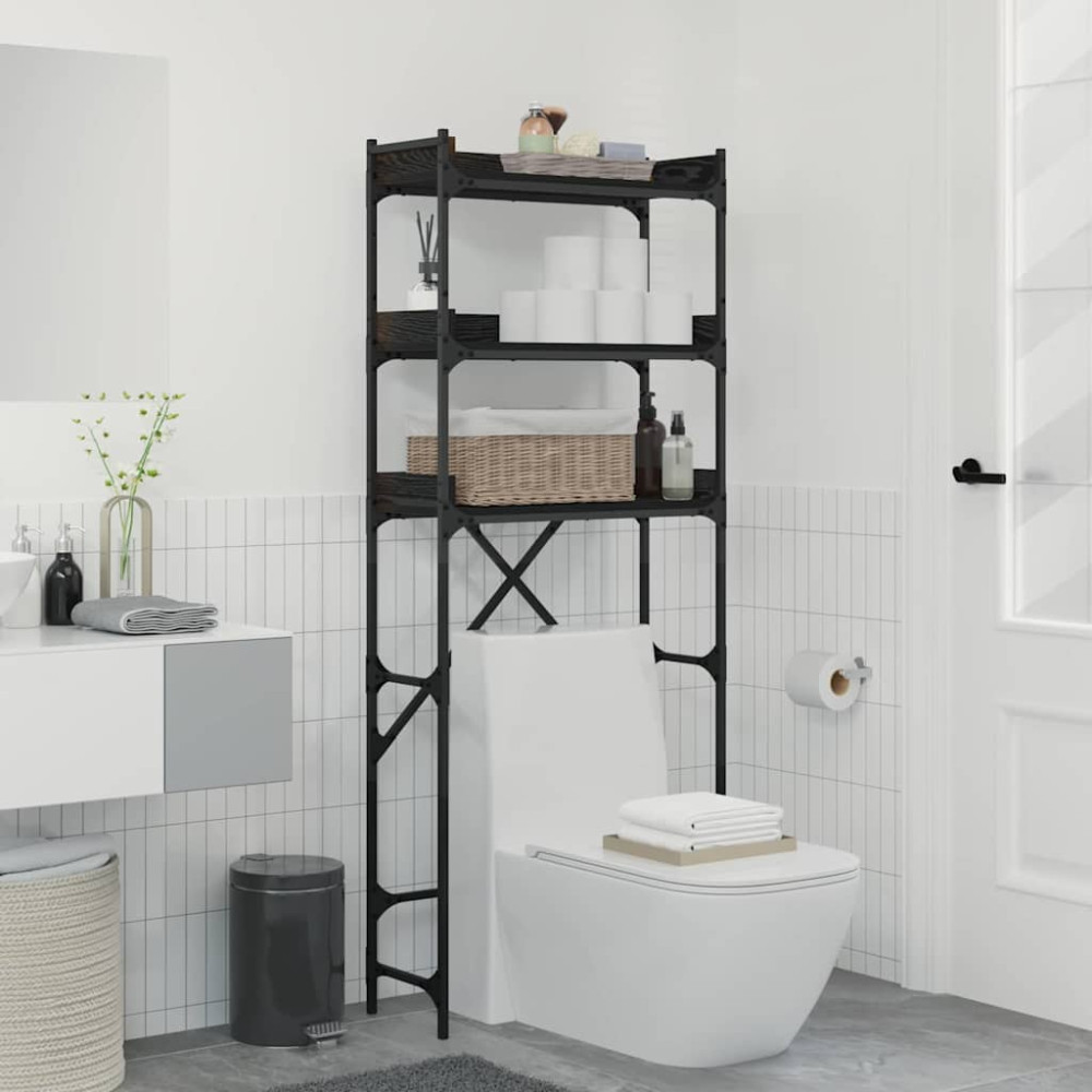 Produktbild för Tvättmaskins hylla Svart 0ak 67 x 25 x 163 cm Konstruerat trä
