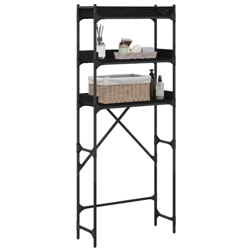 Produktbild för Tvättmaskins hylla Svart 0ak 67 x 25 x 163 cm Konstruerat trä