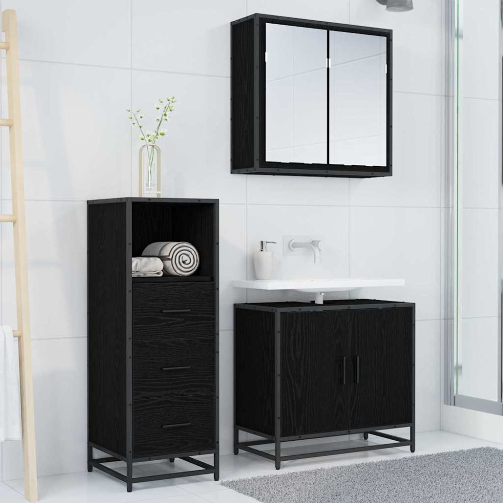 Produktbild för Badrumsmöbelset Svart Ek 35 x 37,5 x 100 cm Konstruerat trä