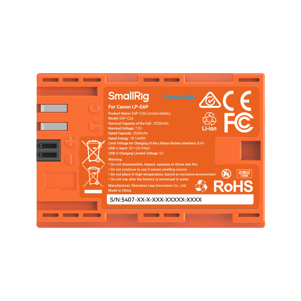 Produktbild för SmallRig 5407 Camera Battery USB-C Rechargable Canon LP-E6P Orange