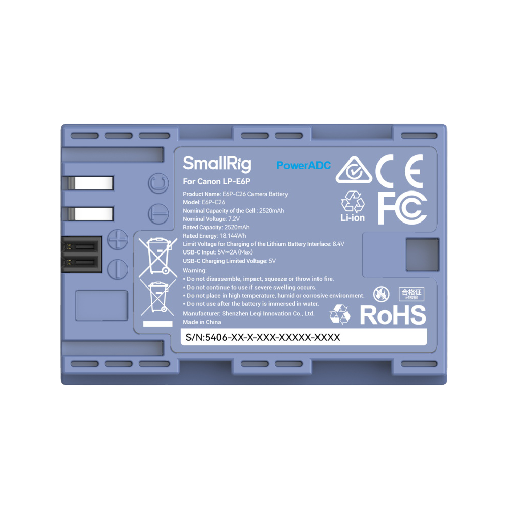 Produktbild för SmallRig 5406 Camera Battery USB-C Rechargable Canon LP-E6P