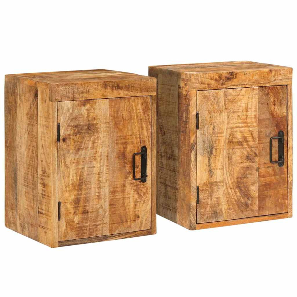 Produktbild för Sängbord 2 pcs Brun 35 x 33 x 48 cm Massivt mangoträ