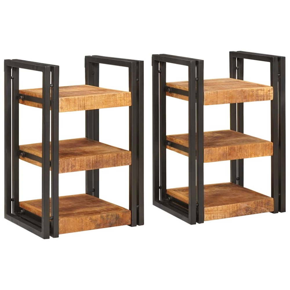 Produktbild för Sängbord 2 pcs Brun och svart 38 x 33 x 58 cm Massivt mangoträ