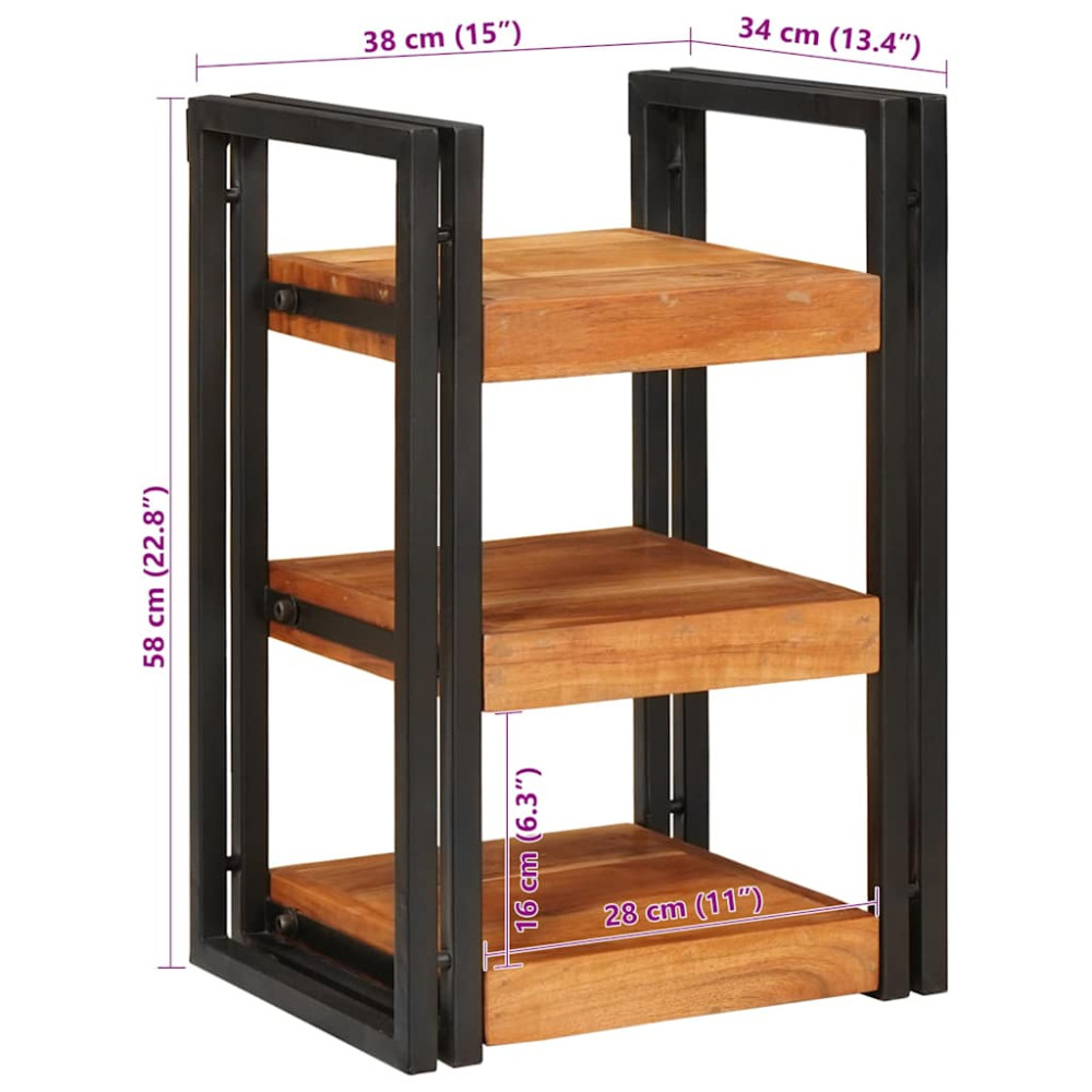 Produktbild för Sängbord Brun och svart 38 x 33 x 58 cm Massivt Trä Akacia