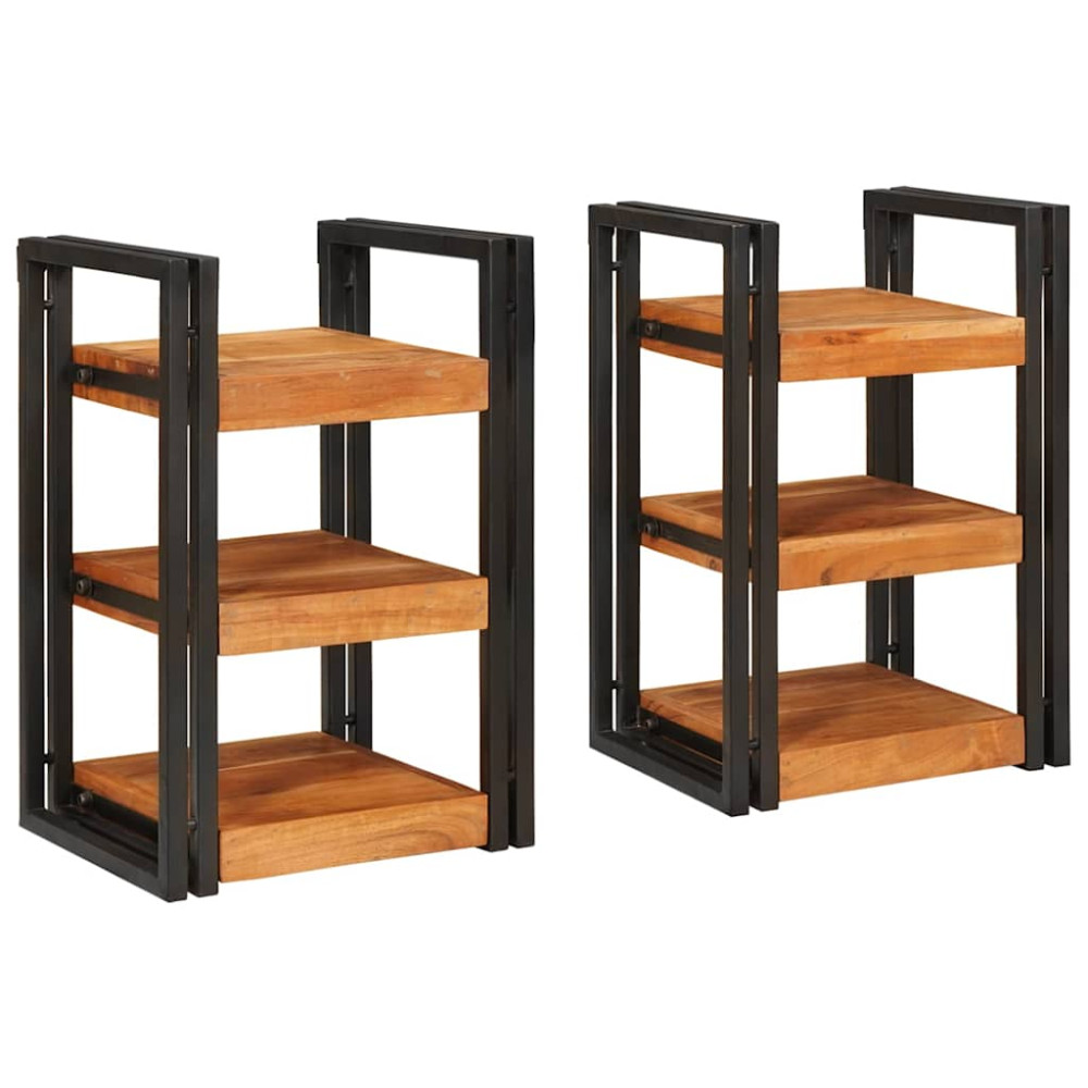 Produktbild för Sängbord 2 pcs Brun och svart Massivt Trä Akacia