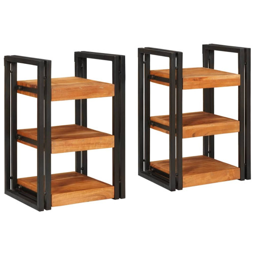 vidaXL Sängbord 2 pcs Brun och svart Massivt Trä Akacia