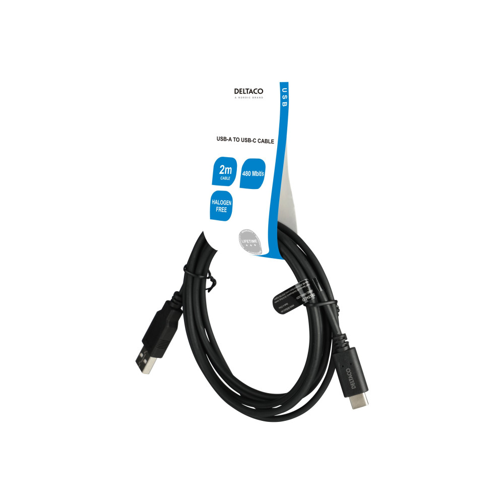 Produktbild för DELTACO - USB typ C-kabel - USB-C till USB - 2 m
