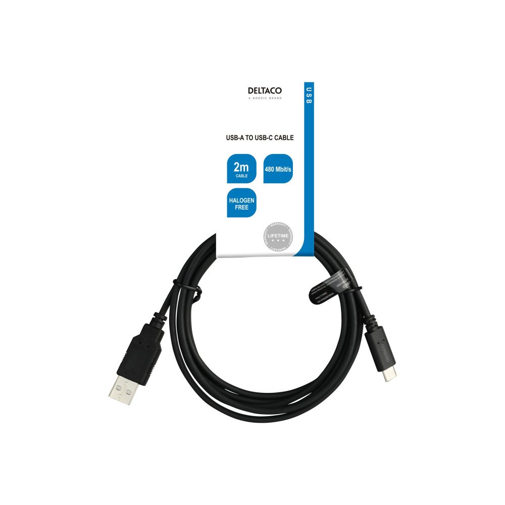Produktbild för DELTACO - USB typ C-kabel - USB-C till USB - 2 m