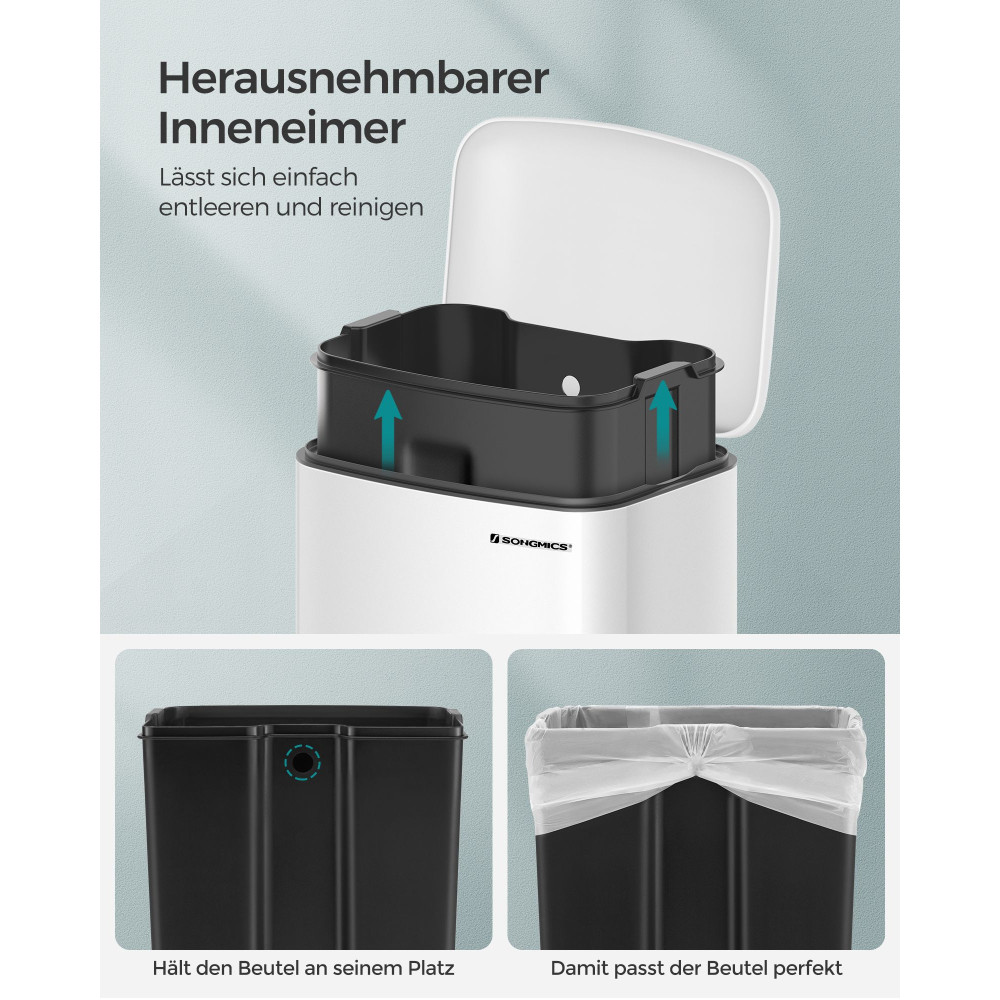 Produktbild för Trash Can White, Black/stainless Steel 35x33x62cm