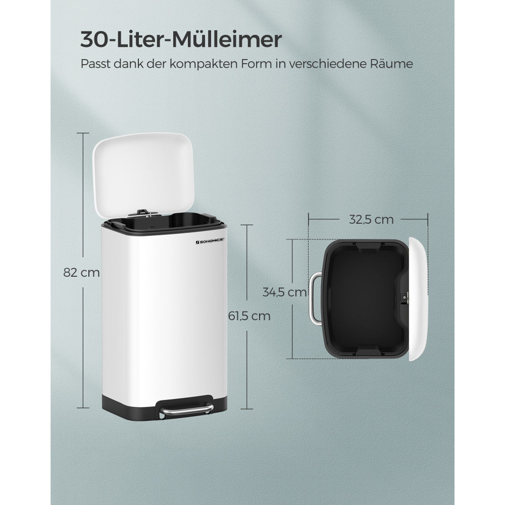 Produktbild för Trash Can White, Black/stainless Steel 35x33x62cm