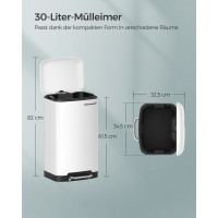 Produktbild för Trash Can White, Black/stainless Steel 35x33x62cm