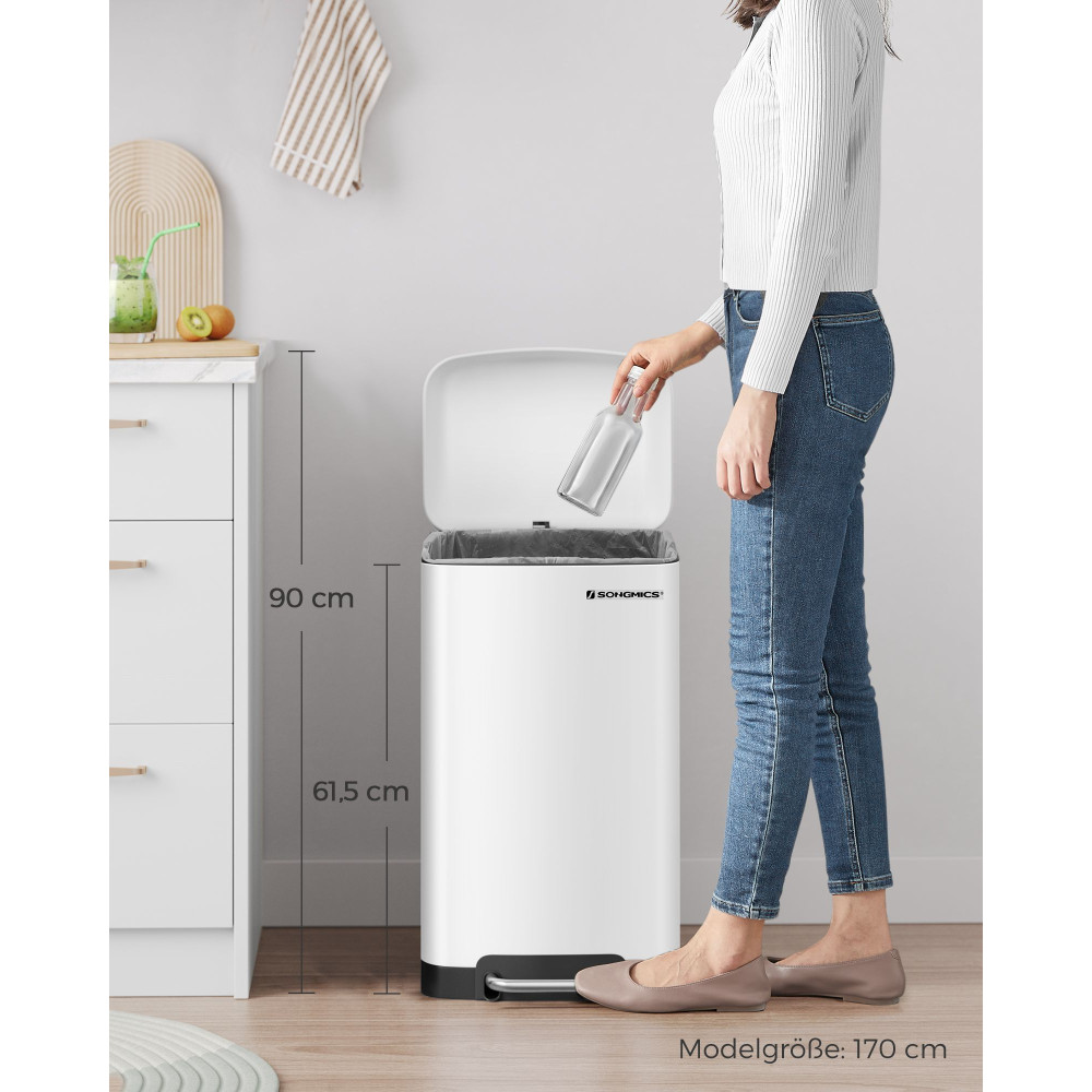 Produktbild för Trash Can White, Black/stainless Steel 35x33x62cm