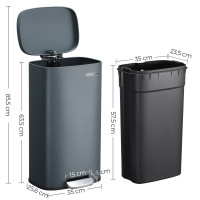 Produktbild för Trash Can Grey, Smoke Gray+black/stainless Steel 35x30x63cm