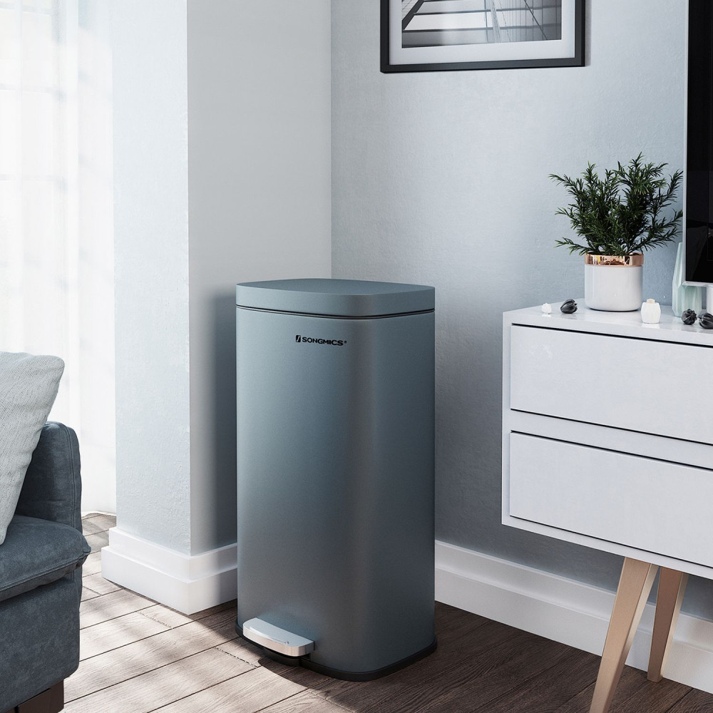 Produktbild för Trash Can Grey, Smoke Gray+black/stainless Steel 35x30x63cm