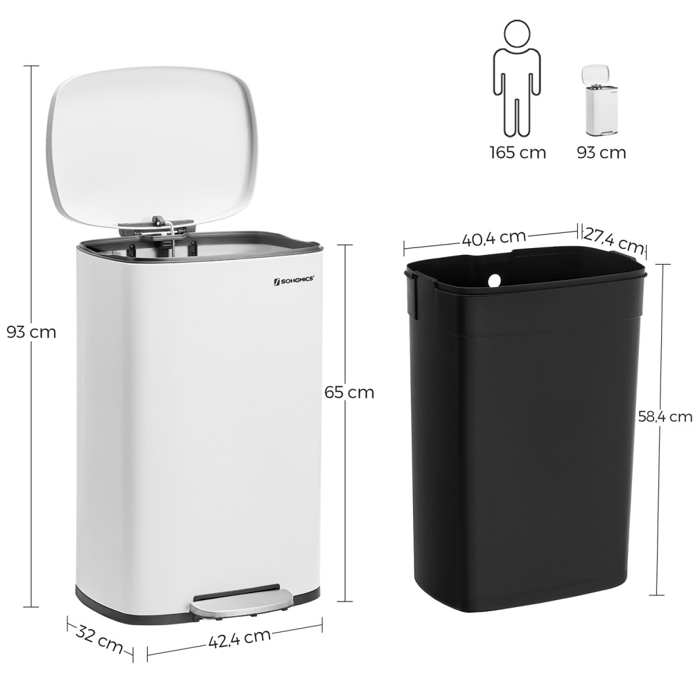 Produktbild för Trash Can White, Black 43x37x63cm