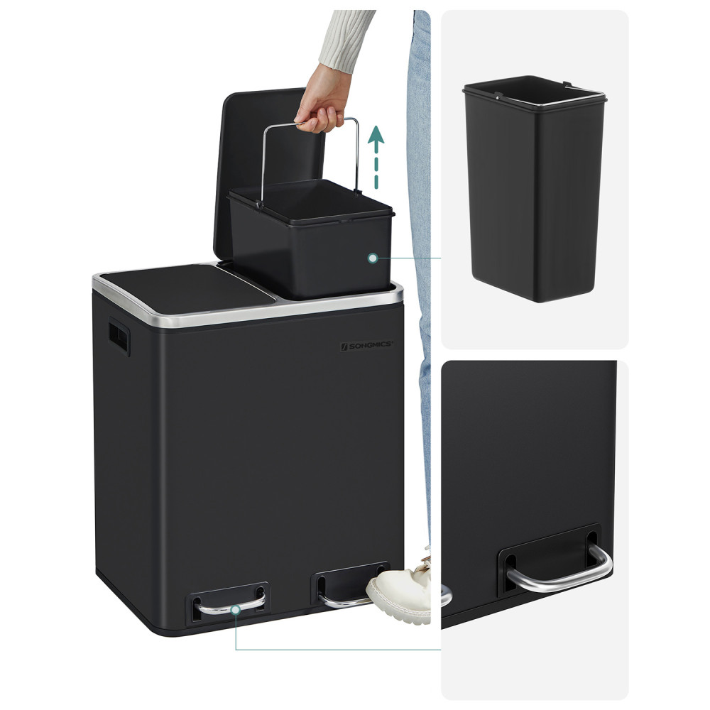 Produktbild för Trash Can Black, Black/stainless Steel 41x36x47cm