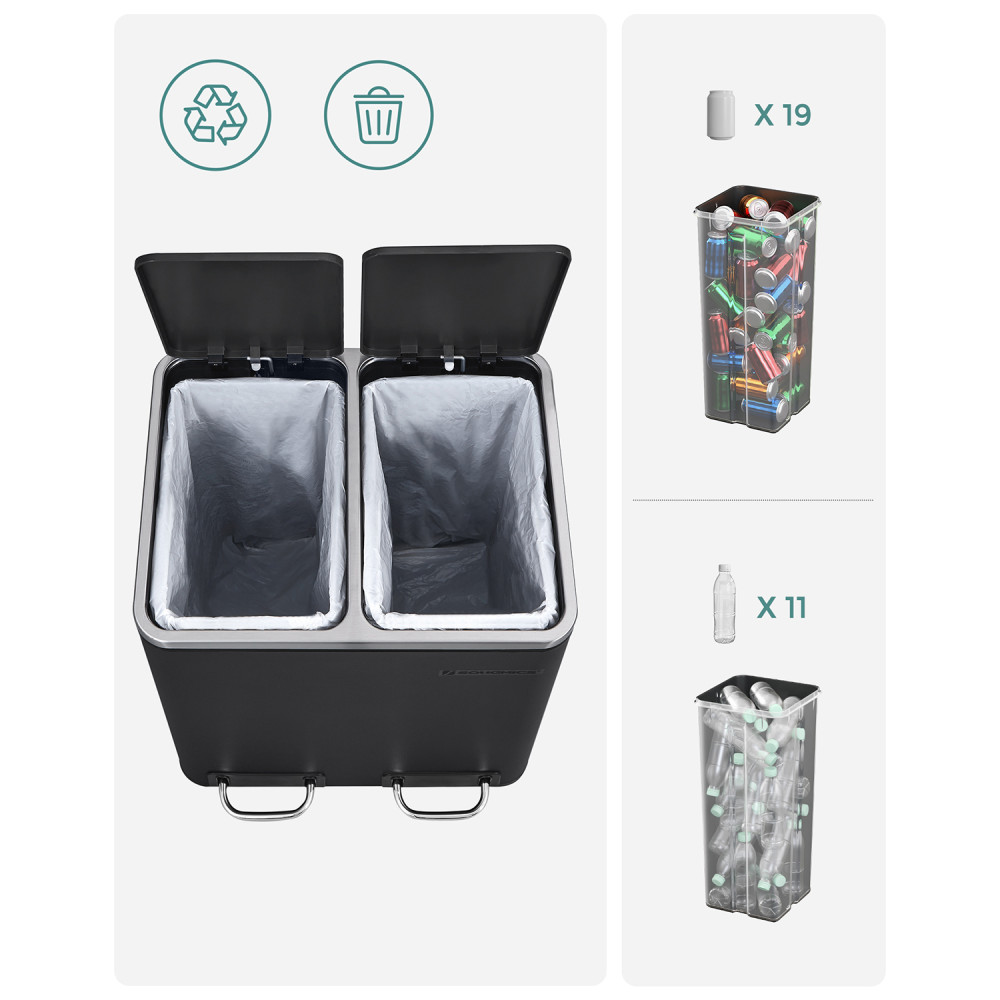 Produktbild för Trash Can Black, Black/stainless Steel 41x36x47cm