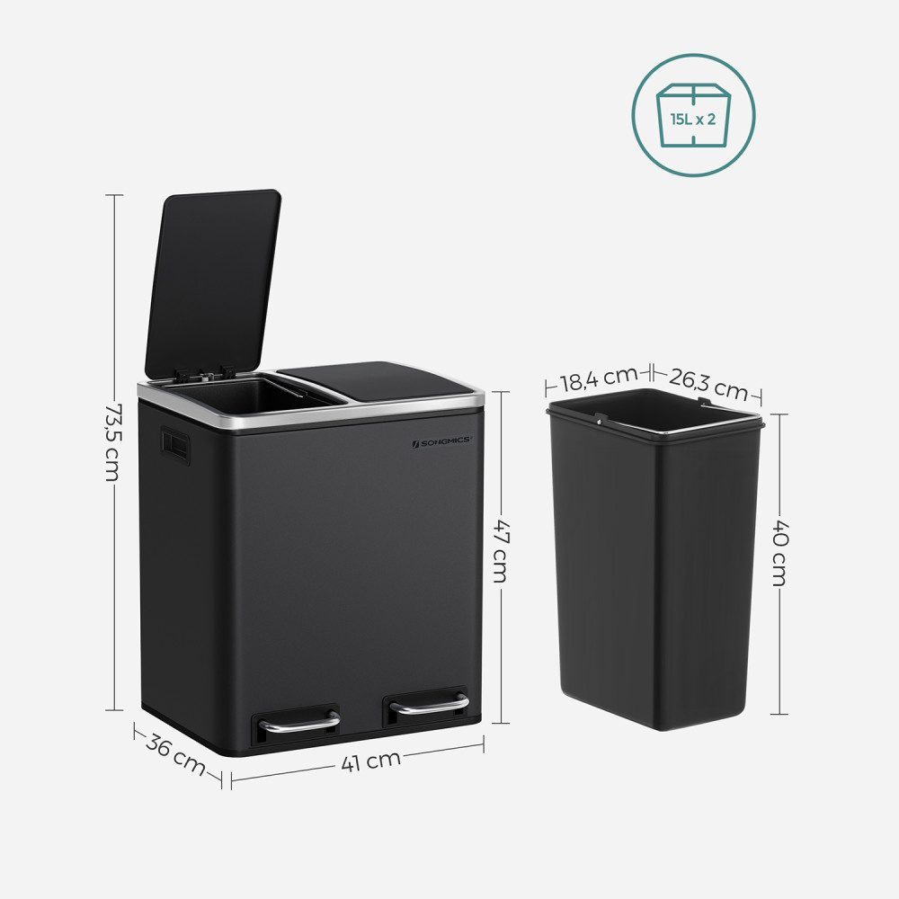 Produktbild för Trash Can Black, Black/stainless Steel 41x36x47cm