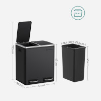 Produktbild för Trash Can Black, Black/stainless Steel 41x36x47cm