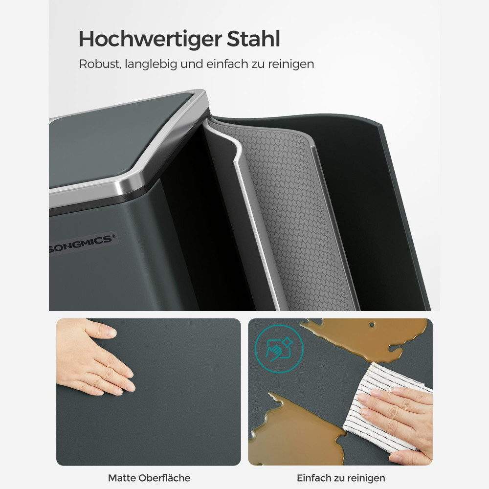 Produktbild för Trash Can Grey, Smoke Gray+black/stainless Steel 41x36x47cm