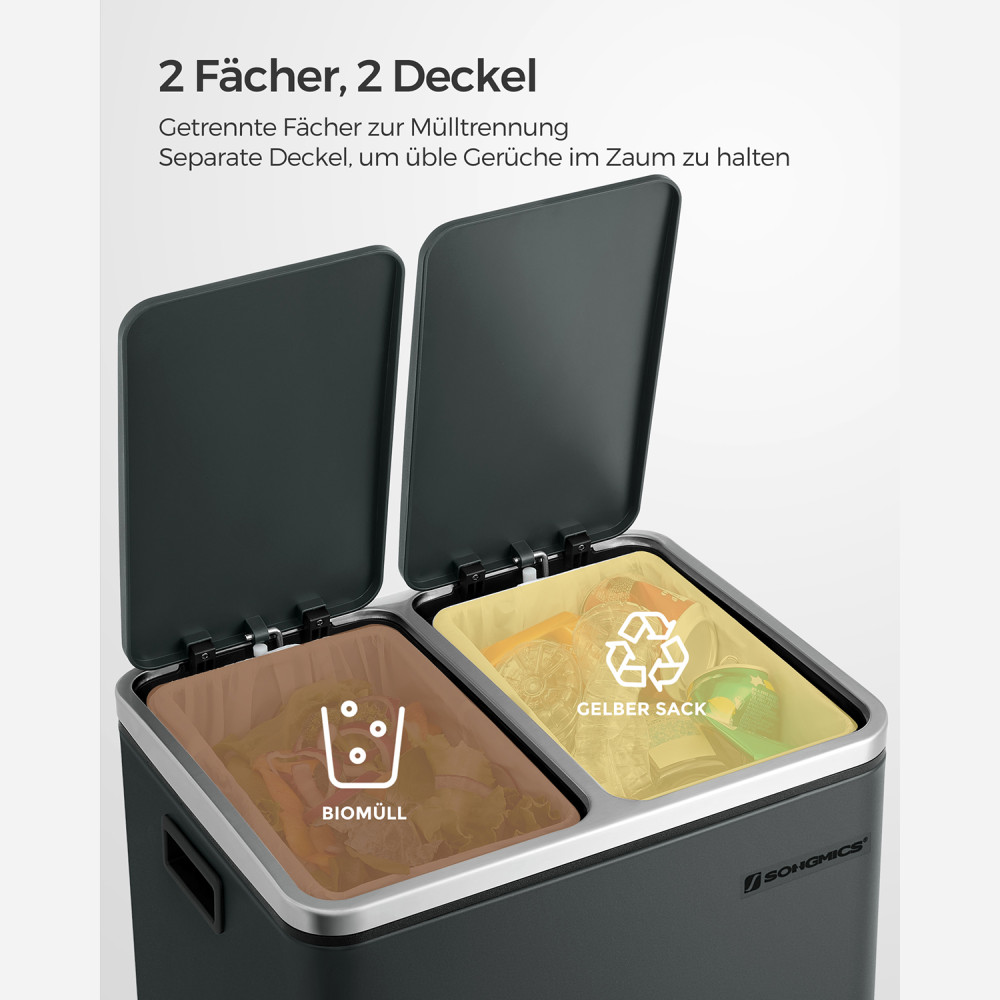Produktbild för Trash Can Grey, Smoke Gray+black/stainless Steel 41x36x47cm