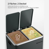 Produktbild för Trash Can Grey, Smoke Gray+black/stainless Steel 41x36x47cm