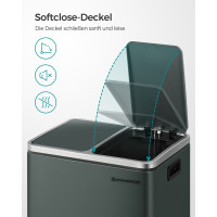 Produktbild för Trash Can Grey, Smoke Gray+black/stainless Steel 41x36x47cm