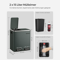 Produktbild för Trash Can Grey, Smoke Gray+black/stainless Steel 41x36x47cm