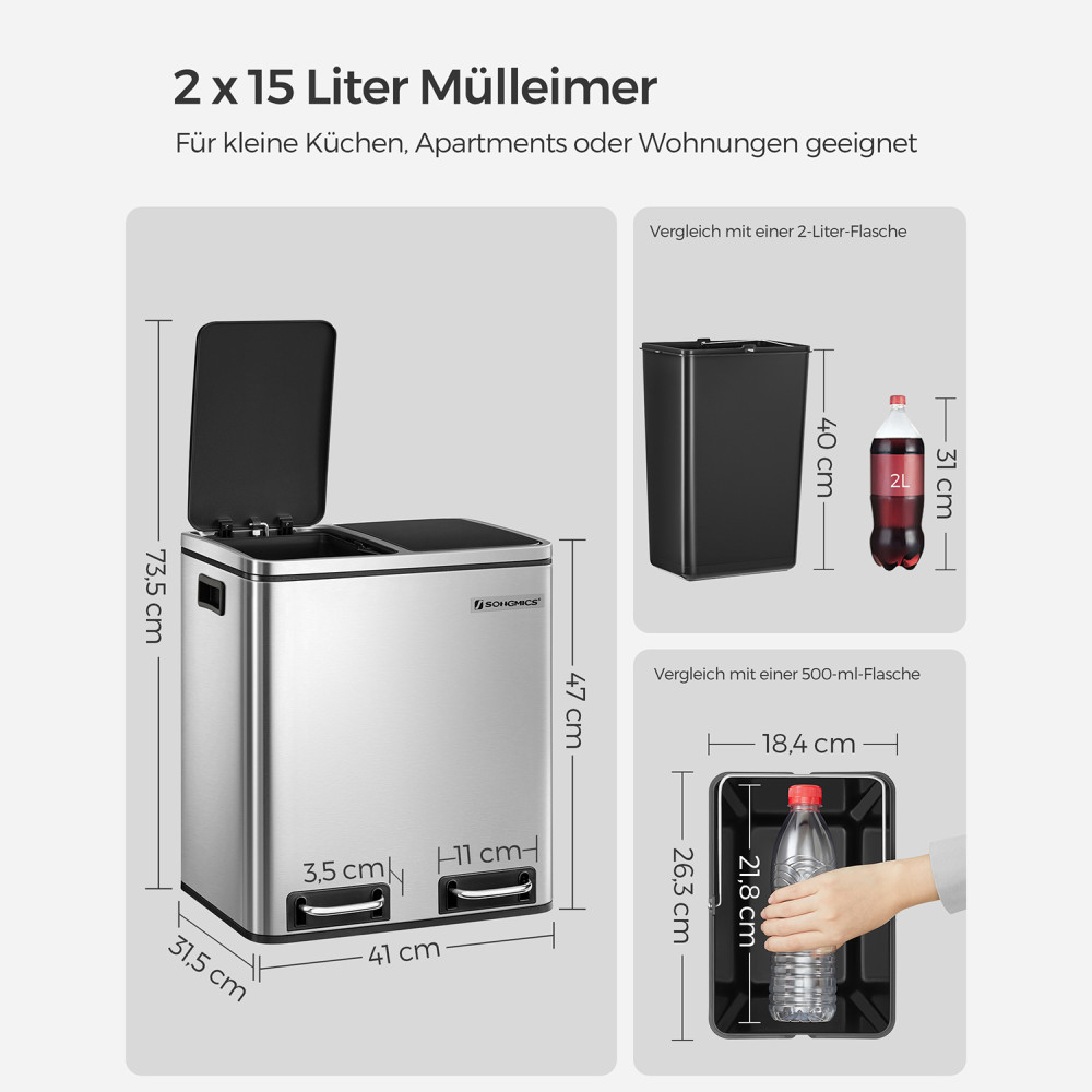 Produktbild för Trash Can Silver, Black 41x36x47cm