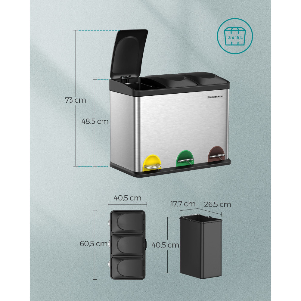 Produktbild för Trash Can Silver, Black 61x41x49cm