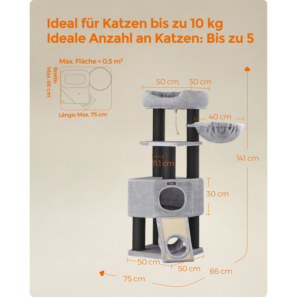 Produktbild för Cat Tree Grey 50x50x141cm