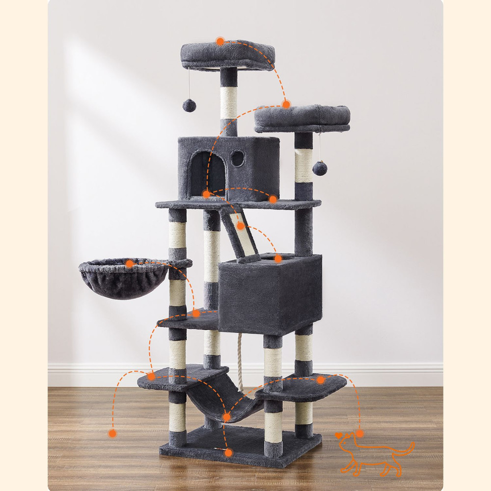 Produktbild för Cat Tree Grey 55x45x165cm