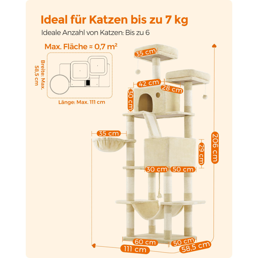 Produktbild för Cat Tree Milky Coffee Color 60x50x206cm
