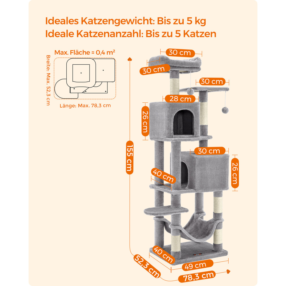 Produktbild för Cat Tree Light Grey 49×40×150cm