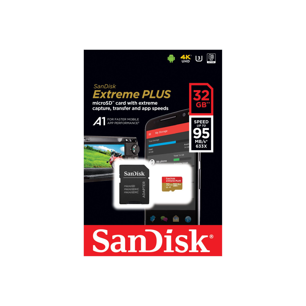Produktbild för SanDisk Extreme PLUS - flash-minneskort - 32 GB - microSDHC UHS-I