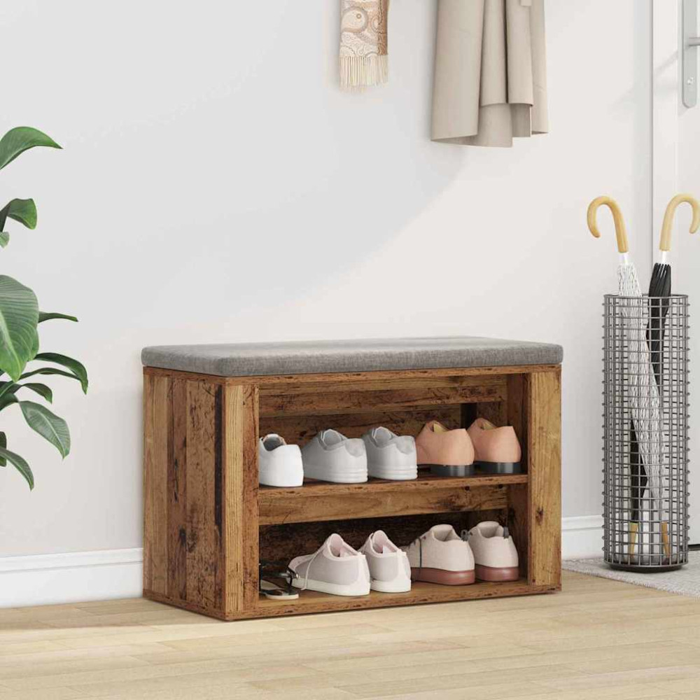 Produktbild för Skoställ med hylla Gammalt trä 75 x 35 x 45 cm Konstruerat trä