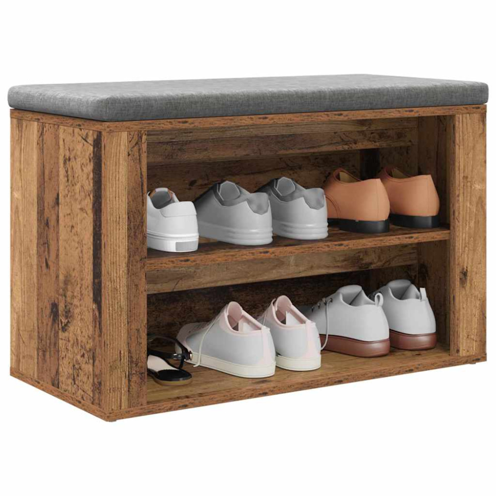 Produktbild för Skoställ med hylla Gammalt trä 75 x 35 x 45 cm Konstruerat trä