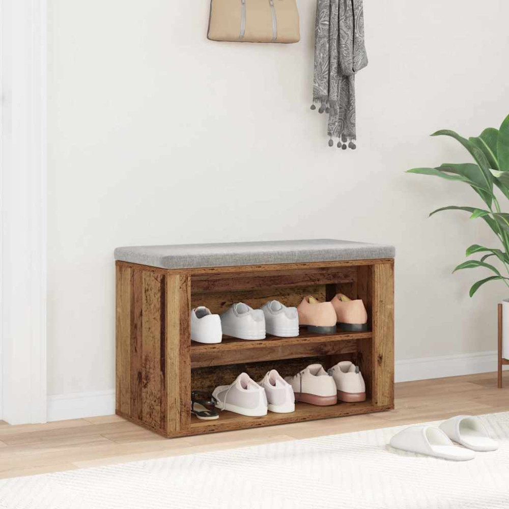 Produktbild för Skoställ med hylla Gammalt trä 75 x 35 x 45 cm Konstruerat trä