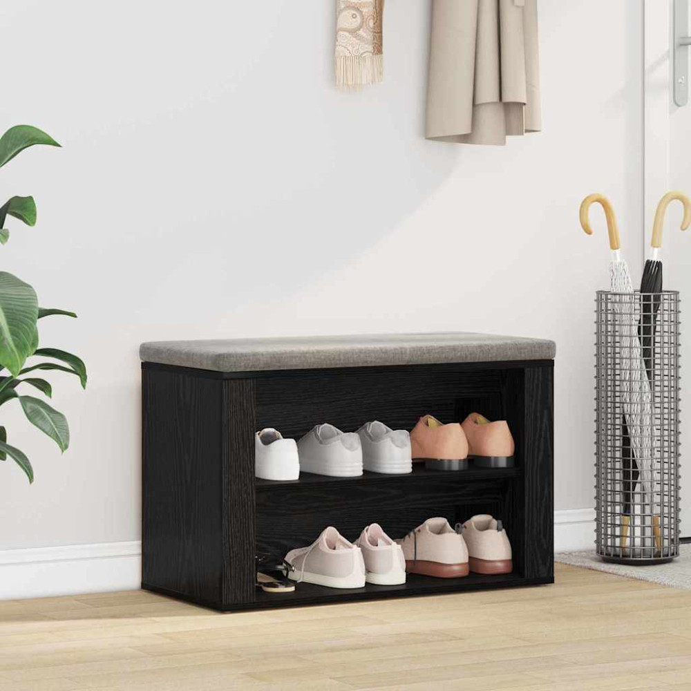 Produktbild för Skoställ med hylla Svart ek 75 x 35 x 45 cm Konstruerat trä