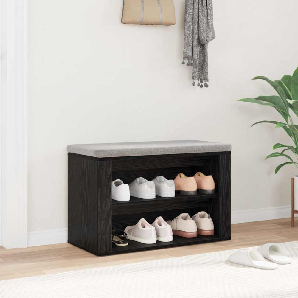 Produktbild för Skoställ med hylla Svart ek 75 x 35 x 45 cm Konstruerat trä